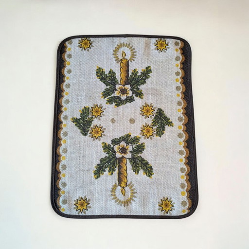 Rare set de table vintage des années 1960/70 de NAGEL Piepmatz – motif de Noël en jute