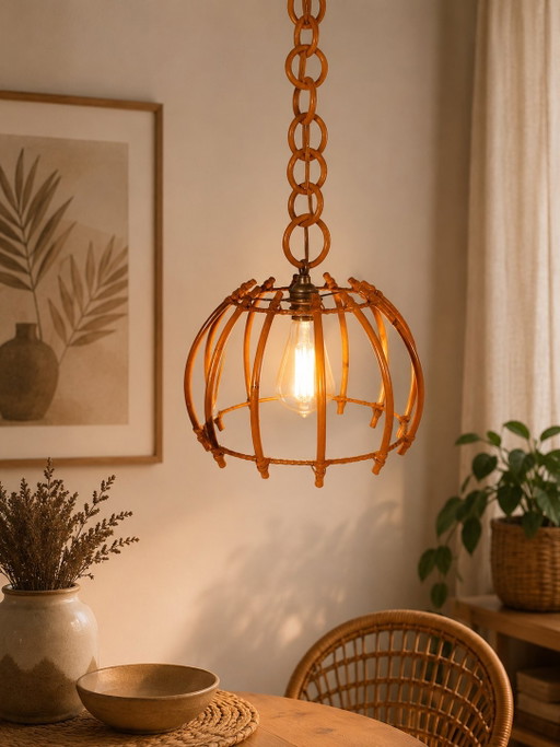 Lampada a sospensione in rattan nello stile di Louis Sognot, 1960