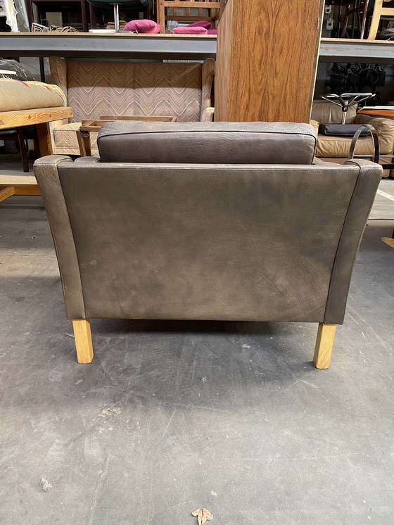 Image 1 of Brauner Ledersessel im skandinavischen Design aus den 1970er Jahren