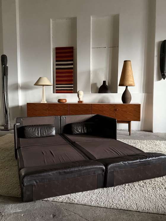 Image 1 of Sofá cama DE SEDE DS-76 de 2 plazas, piel de búfalo, marrón oscuro, Suiza, años 70