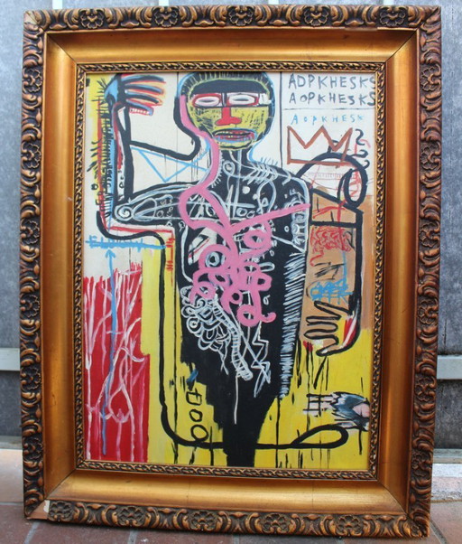 1970s Vintage Abstract Basquiat Style Framed Painting