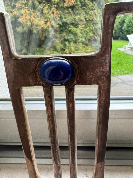 Pair of Art Deco Style Candle holders by Gunther Lambert, Silver-plated with Lapis Lazuli (Set of 2) (photo 5 of 7)