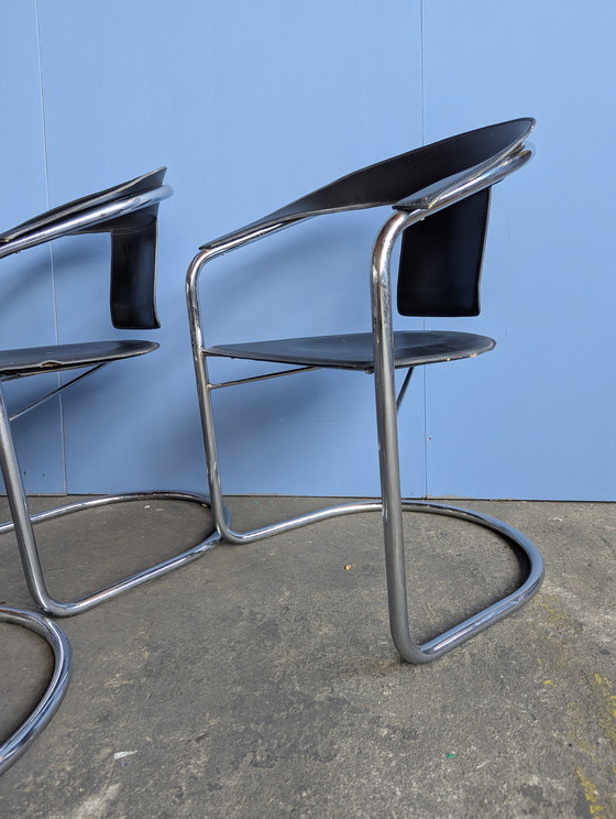 Image 1 of 6 chaises design vintage italien - Chrome et cuir