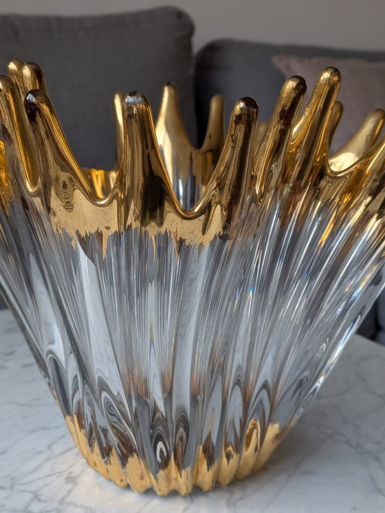 Spectaculaire Murano-stijl glazen "Splash" schaal met gouden reflecties, Vazen, Gold (foto 6 van 9)