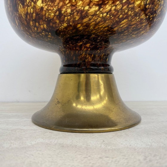 Image 1 of Italian murano glass with brass center piece bowl , 1970s
