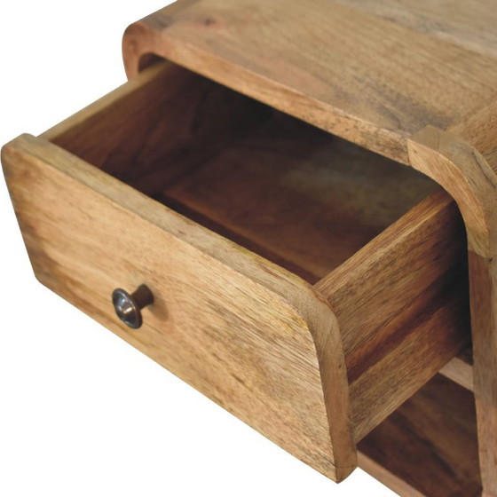 Image 1 of Mini Floating Mango Wood Nightstand with Open Compartment – ​​Oak Finish