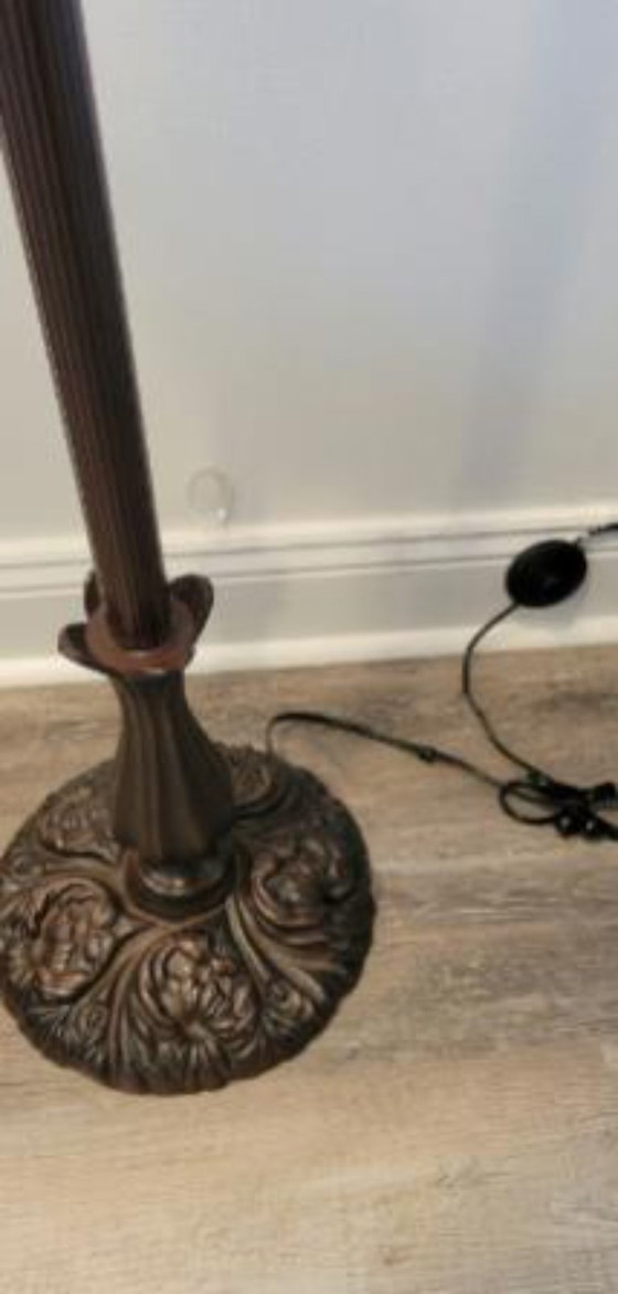 Image 1 of Tiffany Style Floor Lamp Arched Adjustable 62" Tall Stained Glass, Bronze finish