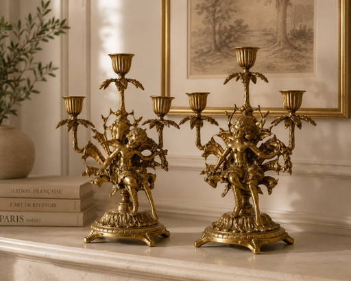 Candélabre en bronze nymphes ailées style Louis XV 19e France