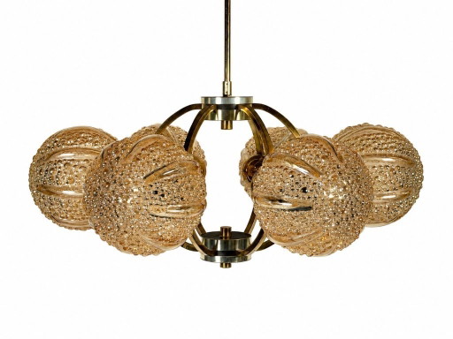 Lámpara de araña Sputnik de 6 luces, años 60/70, diseño de cristal Kaiser Leuchten