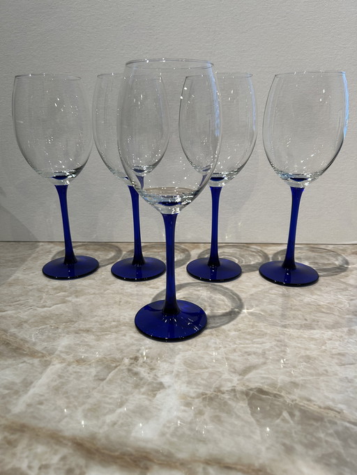 5 Luminarc red wine glasses cobalt blue
