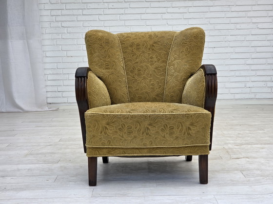Image 1 of 1960er Jahre, Dänisches Design, Sessel, Originalzustand, Möbelstoff, dunkles Buchenholz.