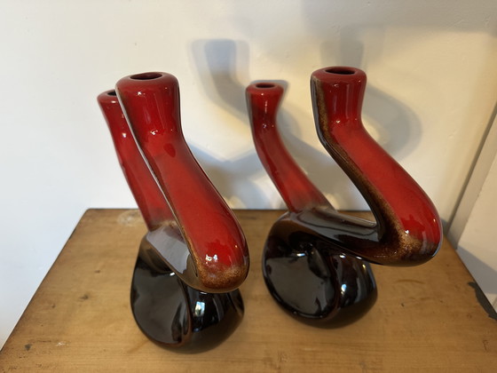 Image 1 of Pair of Ceramidi ceramic candlesticks from the 60s