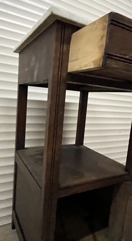 Antique French bedside table with a marble top Height: 82cm Top 40x40cm – Nightstands, Wood (photo 6 of 6)