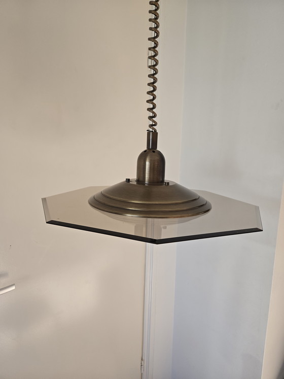 Image 1 of vintage steinhauer adjustable ceiling lamp octagon smoked glass