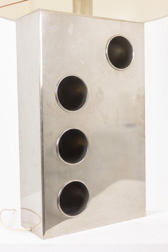 Image 1 of Rectangular lamp in chromed and cut metal. 1970s.