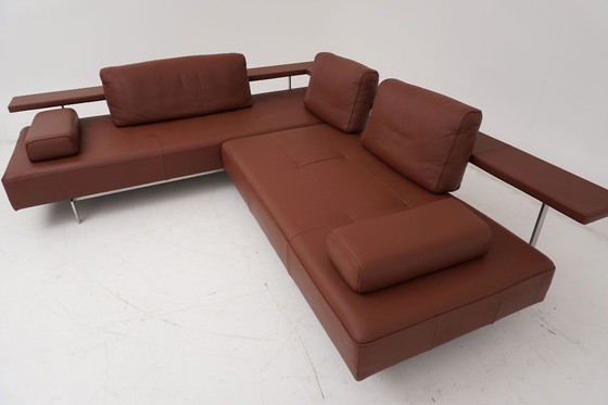 Image 1 of Canapé d'angle Rolf Benz Dono en cuir marron cognac avec canapé-lit gigogne