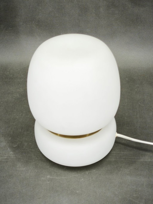 Czech Opaline Glass and Brass Table Lamp, 1970s
