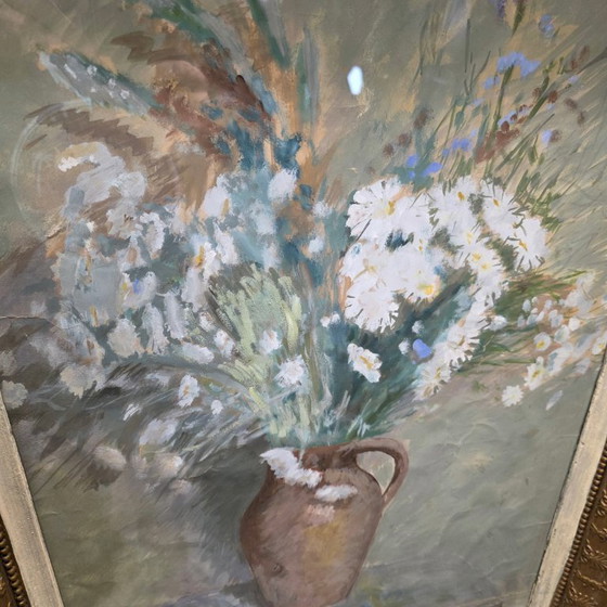 Image 1 of French oil and watercolor flower still life, 2nd half 19th century