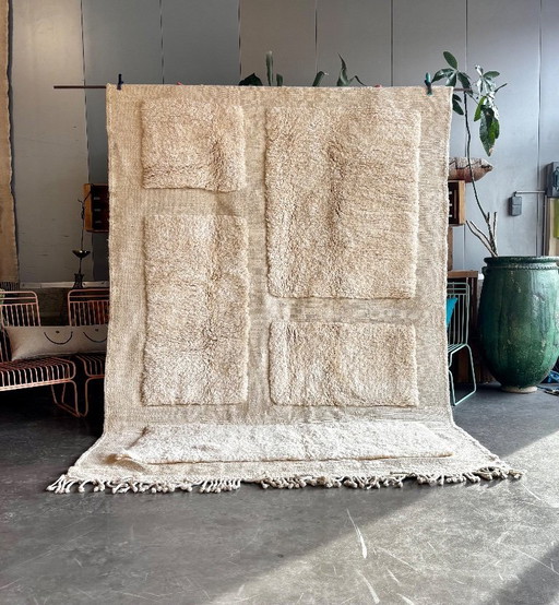 Alfombra marroquí de lana Mrirt (200 x 300 cm) – Alfombra bereber color marfil hecha a mano