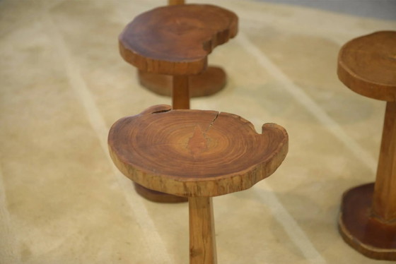 Set of 5 brutalist side tables in rosewood from the 1960s., Brown (photo 6 of 7)
