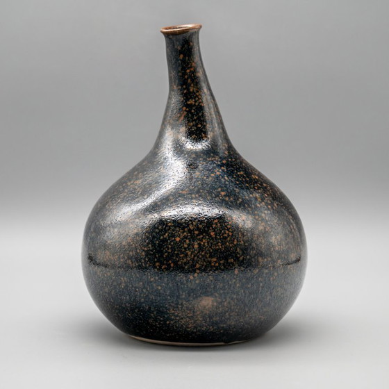 Image 1 of Rare Miura Chikken Japanese Kyō-yaki Vase Kyoto style Tenmoku (tetsu-yu) glaze