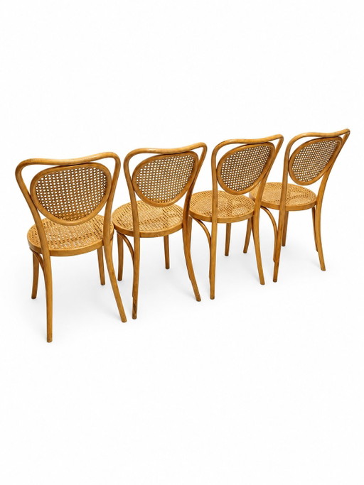 Set Van 4 Vintage Thonet Caféstoelen – ZPM Radomsko – eetkamerstoelen, Rattan, Wood (photo 2 of 8)