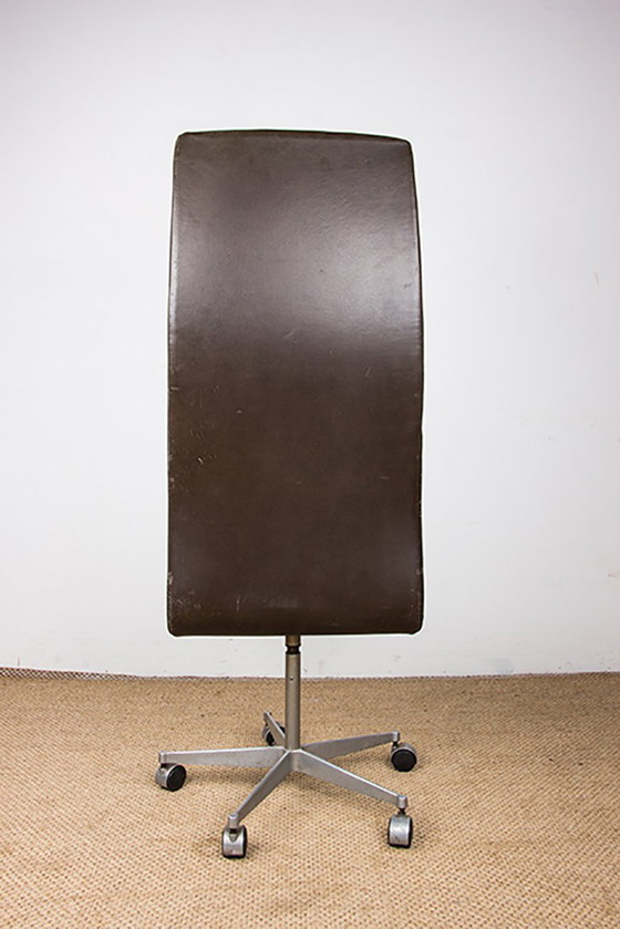 Image 1 of Serie von 4 Bürostühlen mit hoher Rückenlehne aus Leder und Aluminium Modell Oxford von Arne Jacobsen für Fritz Hansen 1980