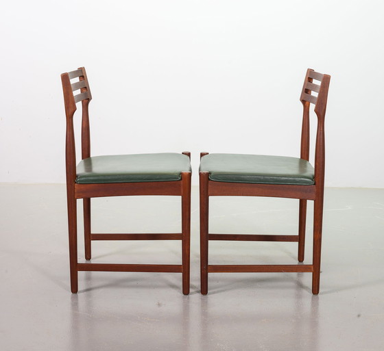 Image 1 of Bovenkamp Vintage Design Teak Wooden Dining Chairs with Racing Green Leather Seatings by Severin Hansen. Set of 4. Denmark, 1960