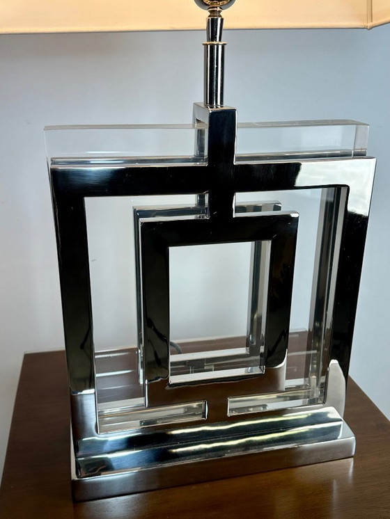 Image 1 of Lamp in art-decostijl van verchroomd aluminium en altuglas, jaren 2000.