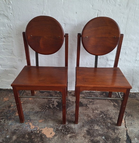 Image 1 of Set di 6 sedie da pranzo brutaliste in teak e acciaio di metà secolo, anni '60