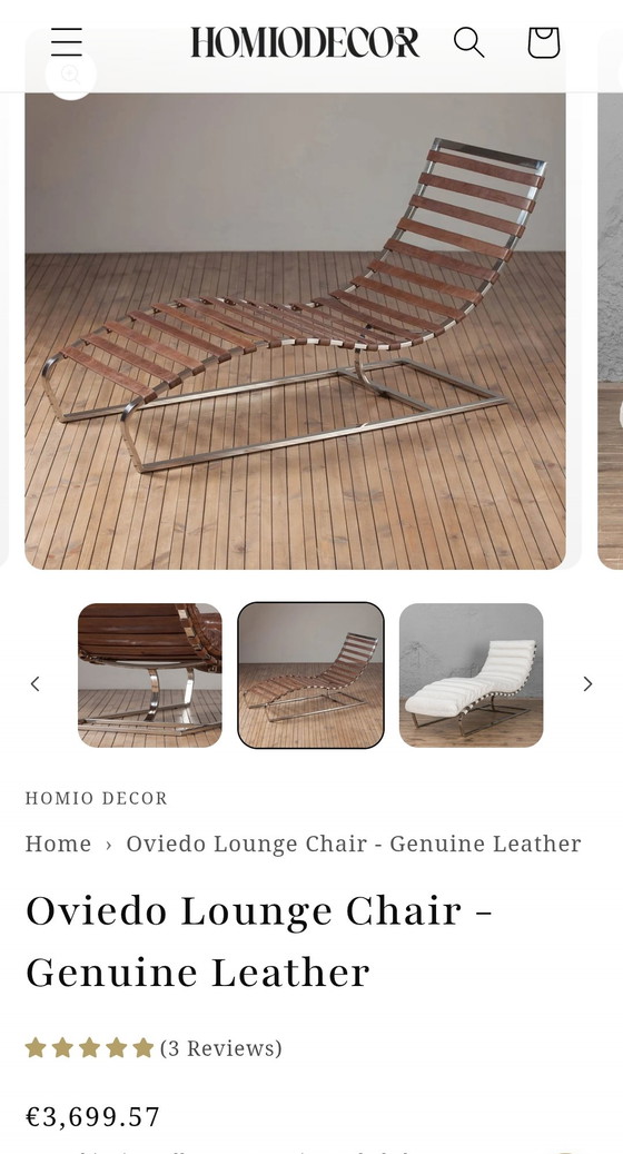 Chaise longue Chair Oviedo, Design Timothy Oulton – Leather, Metal (photo 8 of 8)