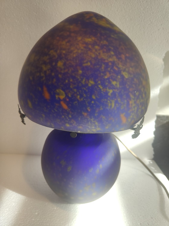 Image 1 of Ambachtelijke mushroom glaspasta lamp blauw volglas