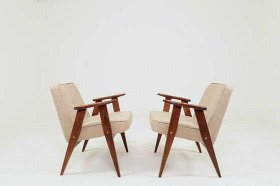 Image 1 of Mid century modern design armchair camel beige wool oak wood by Chierowsky 