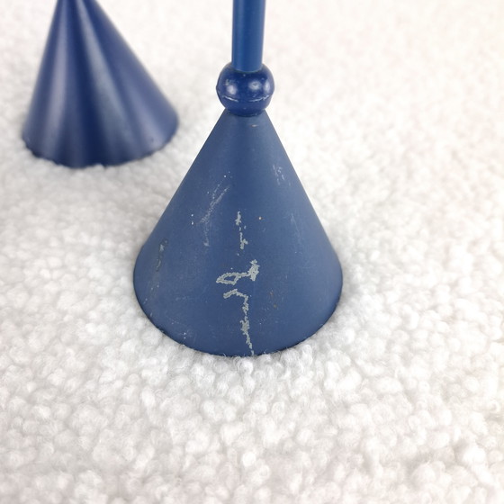 Image 1 of Juego de 3 candelabros Memphis Milano años 80 azul