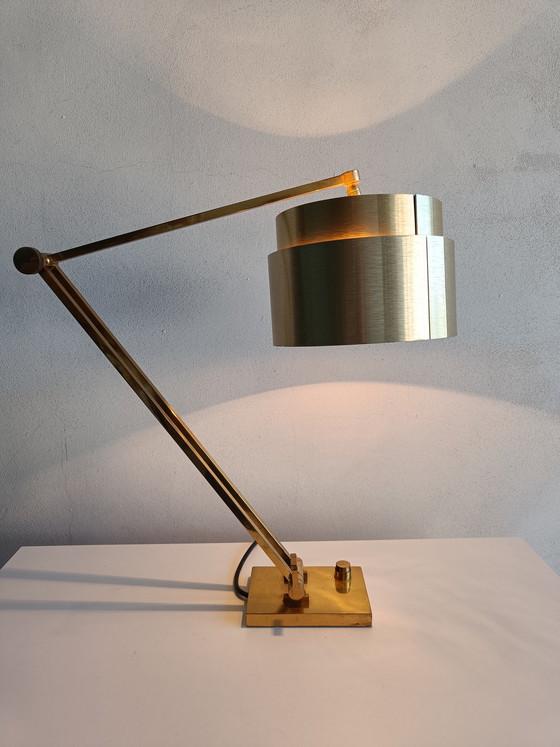 Image 1 of Large adjustable solid brass table lamp, Italy 1970s/80s, MD signed