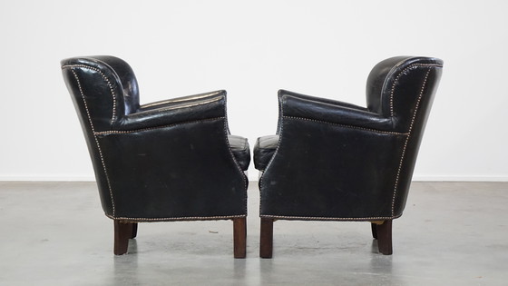 Image 1 of 2 X Black Armchair With Reversible Kelim Seat Cushion