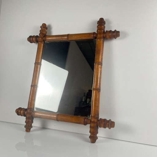 Espejo de madera torneada estilo bambú, circa 1900-1930