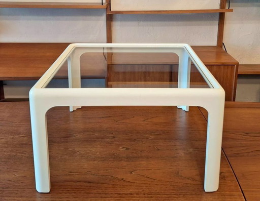 Table basse de style Mid-Century en bois laqué blanc avec plateau en verre, Italie, années 1960