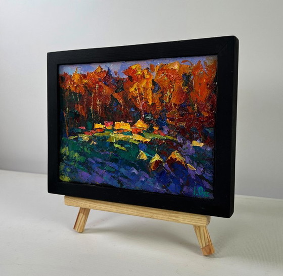Image 1 of Original Oil Painting Autumn Forest Landscape Fires ignite darkness and silence