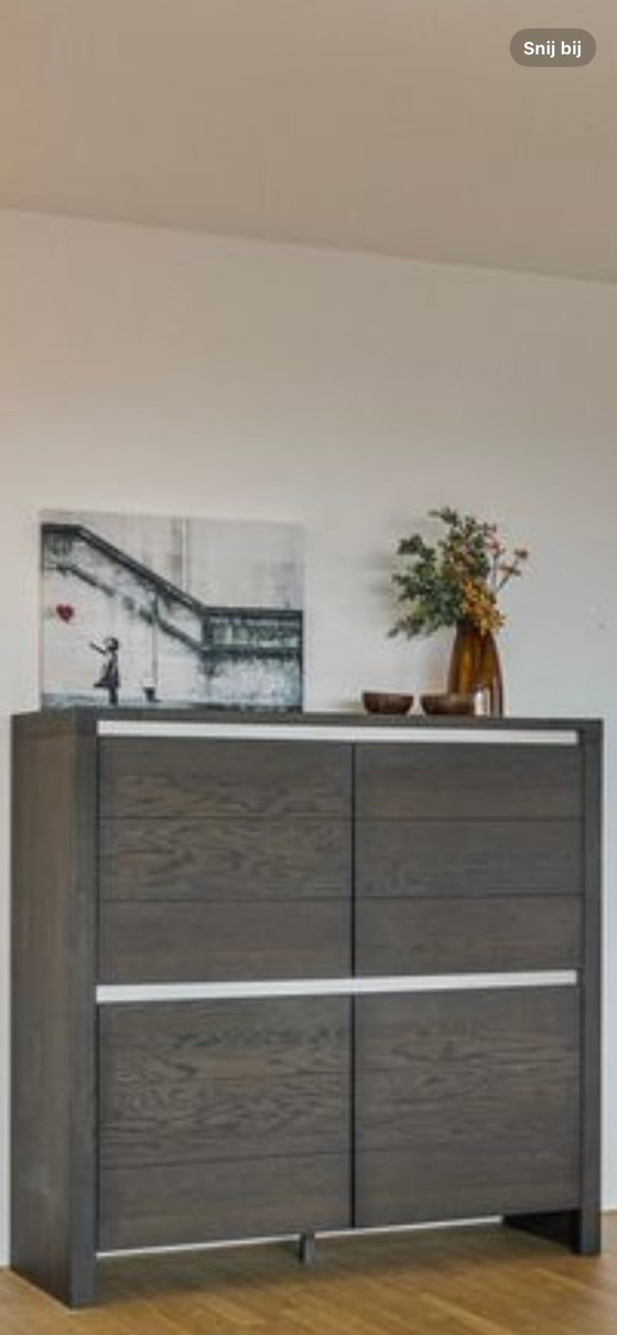 Image 1 of Armoire de rangement design Quadra P-120 - chêne massif et acier inoxydable - finition soft-touch
