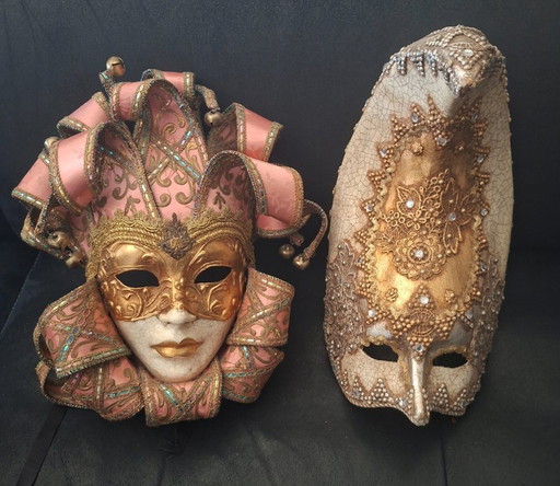  Máscaras Venecianas Artesanales Vintage – Papel Maché – Hechas en Venecia