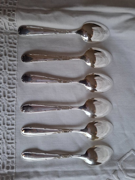 6 small Christofle Alfénide silver spoons, cross-stripes