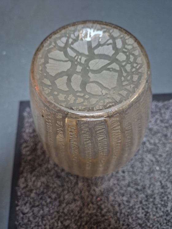 Small vase of optically ribbed glass with a fine crackle network (photo 3 of 6)