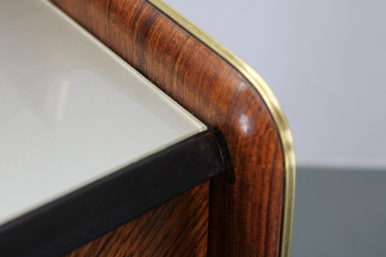 Image 1 of Buffet italien organique des années 1950 avec plateau en verre et 4 tiroirs