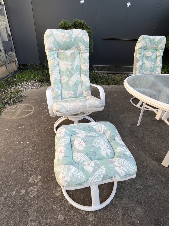 Image 1 of Garden set consisting of glass table, 4 armchairs and 2 stools
