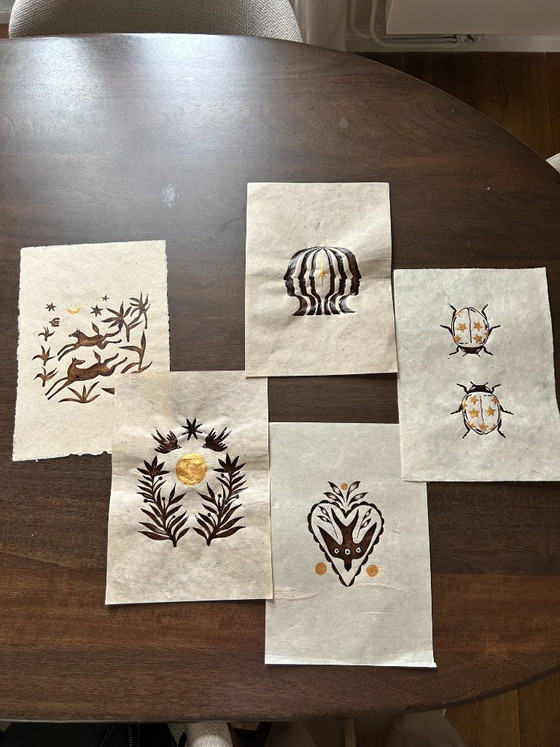 Image 1 of Handmade Artwork | Ladybugs with Golden Stars | Boho A4