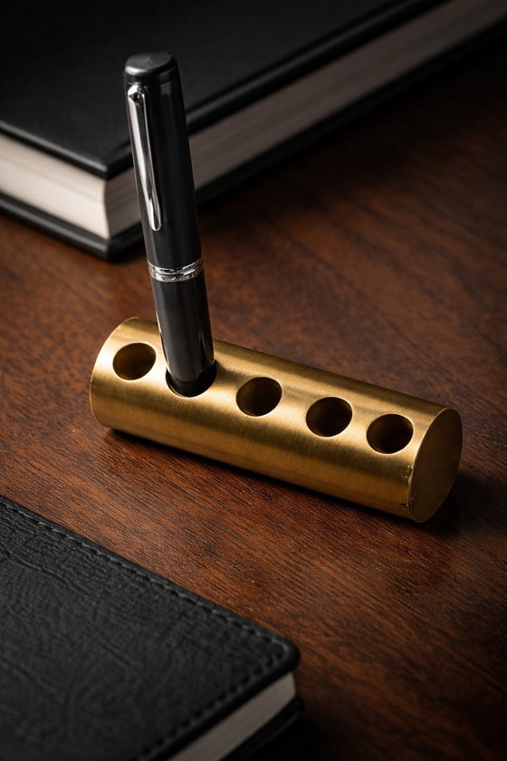 Image 1 of Rare porte-stylo Wieland en laiton massif - Design industriel allemand des années 1970