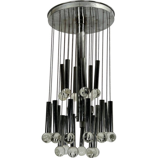 Vintage kroonluchter van chroom en glas voor Sciolari, Italië 1960
