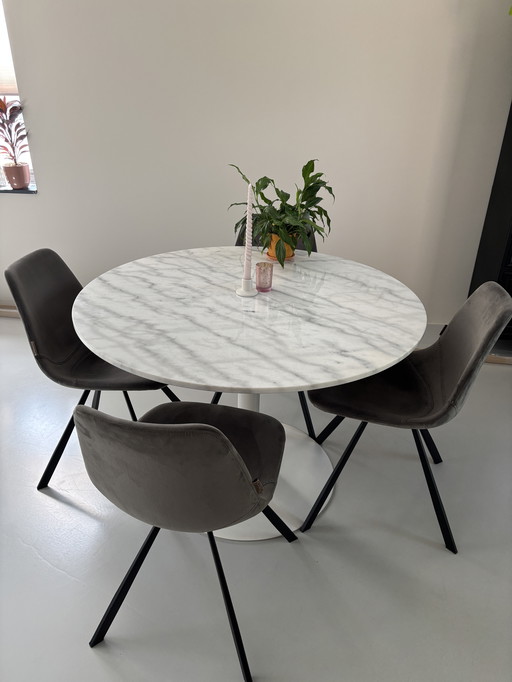 4x Dutchbone Franky Chaise de salle à manger en velours gris