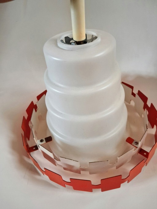 Rare Vintage Space Age Doria Leuchten Pendant Lamp – 60s/70s – Orange/White – hanglampen, Metal, Glass (photo 2 of 7)